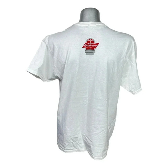 Christmas Budweiser Beer  T-Shirt Mens Shirt Size L White w Red Print New - Picture 2 of 7